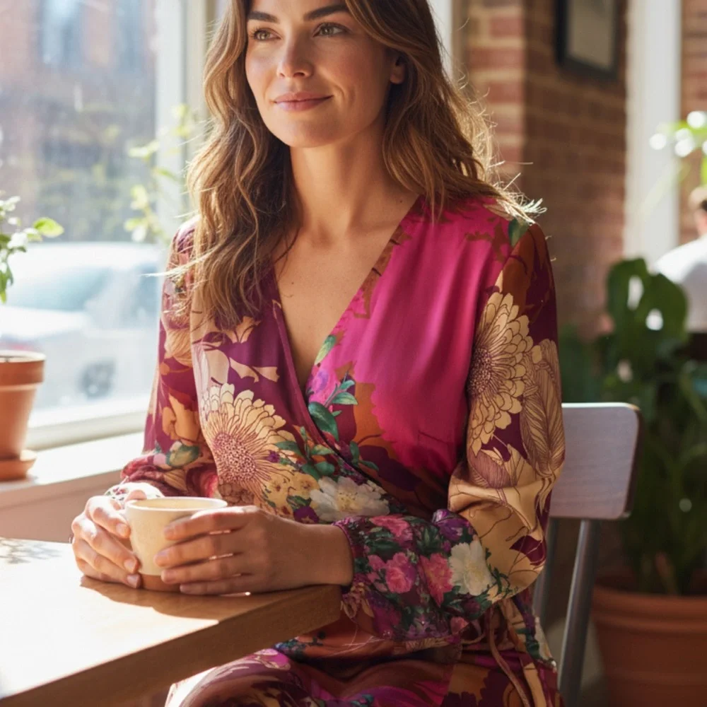 Lulus Floral Wrap Maxi Dress – Multicolor Silk Satin Feel (Size S) - Picture 4 of 9